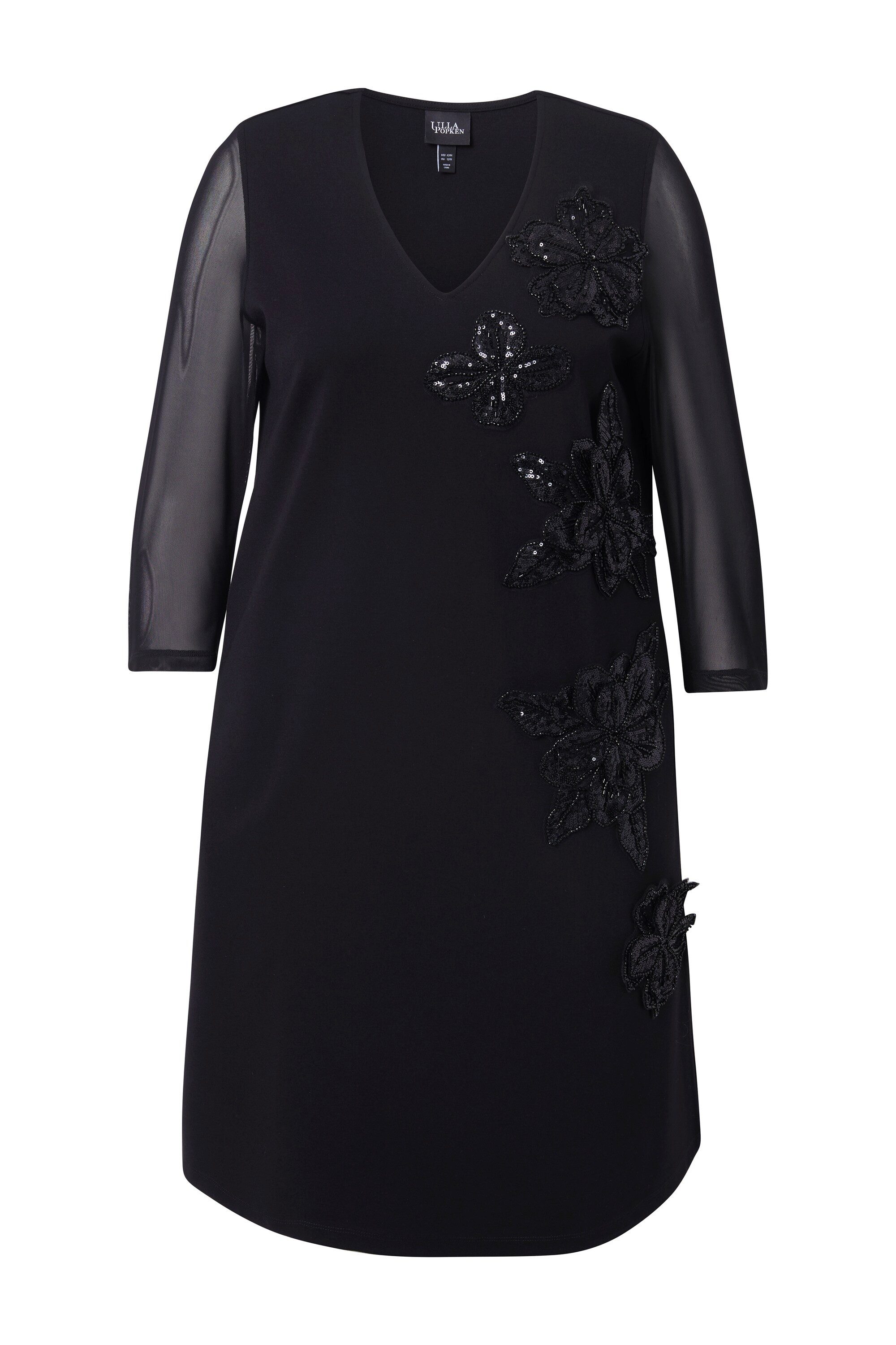 Ulla Popken Cocktailkleid Punto-Kleid Pailletten-Blüten V-Ausschnitt günstig online kaufen