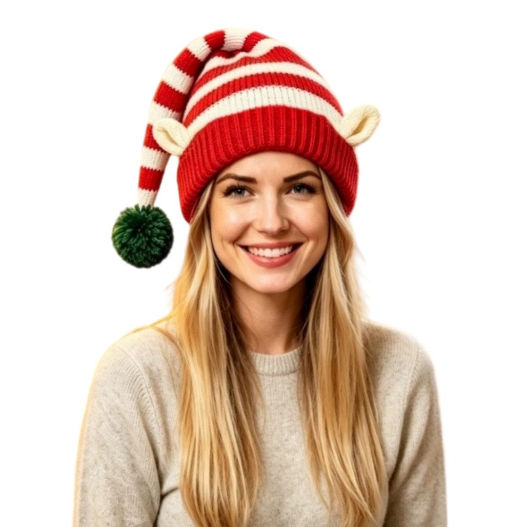 nsihing Strickmütze Weihnachtsmützen Mit Elfenohren Unisex Winter Warme Strickmutzen