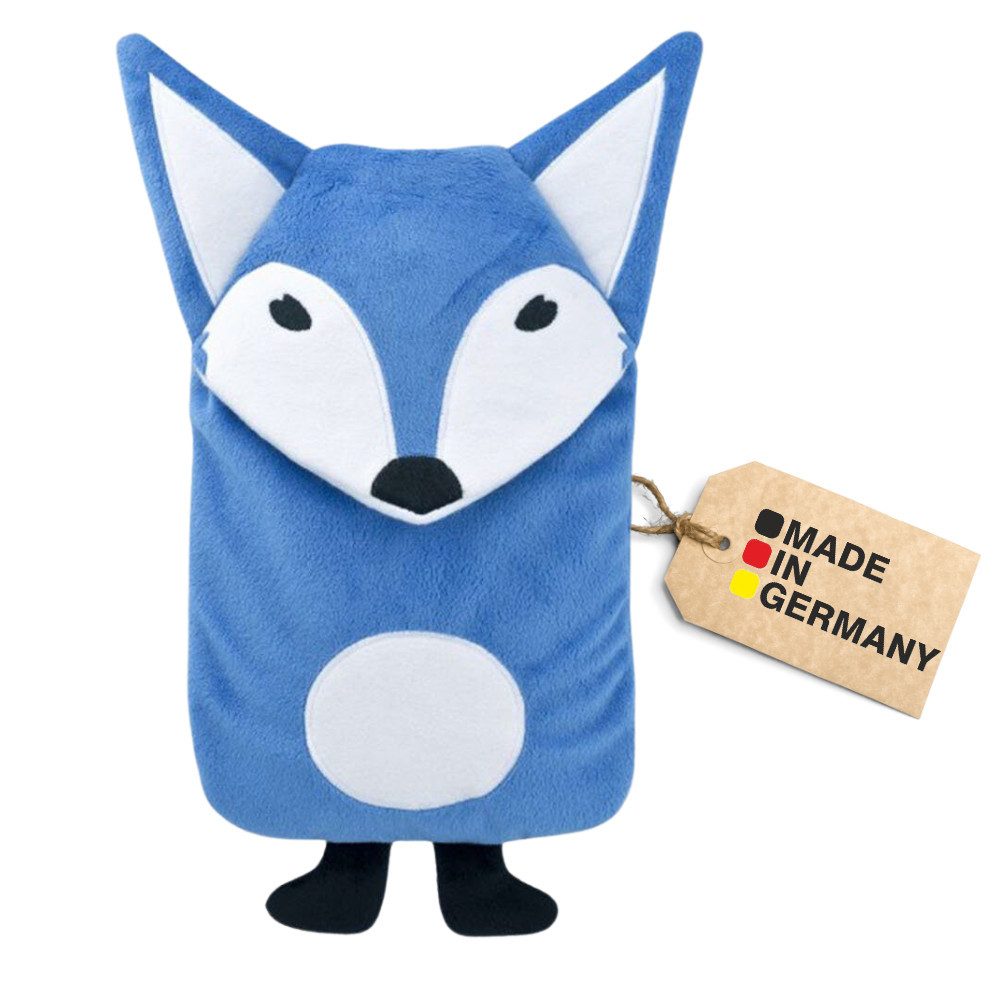 Hugo Frosch Wärmflasche - Kinder Öko-Wärmflasche 0,8 l mit Bezug Fuchs, Made in Germany - blau