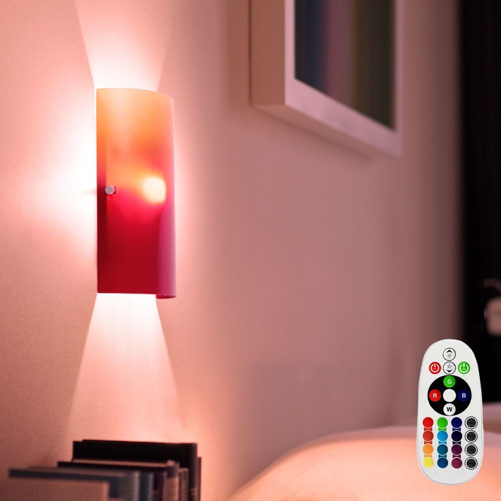 etc-shop LED Wandleuchte, Leuchtmittel inklusive, Warmweiß, Farbwechsel, Wand Leuchte Beleuchtung Glas Fernbedienung Strahler Lampe im Set