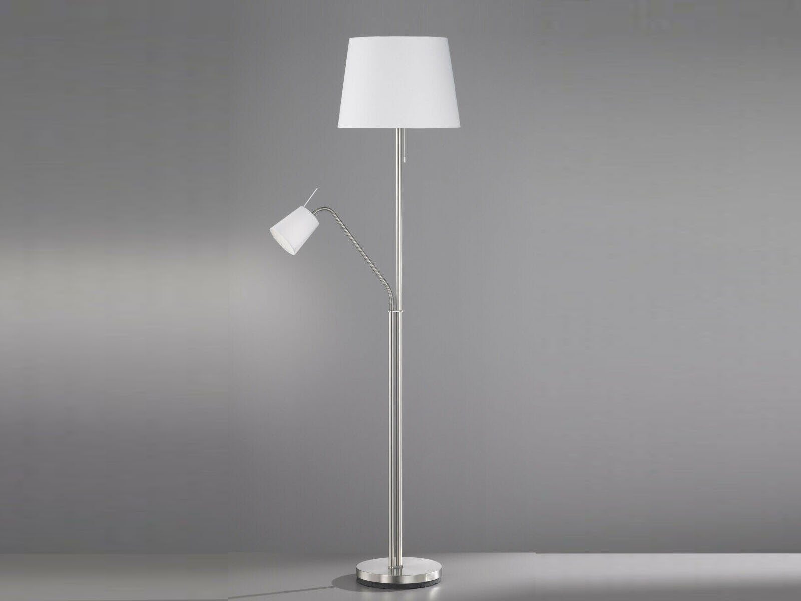 Weiß, Leselampe meineWunschleuchte Lampen-schirm Warmweiß, Designklassiker Große 175cm Stehlampe, Lesearm, LED Stoff wechselbar, H: mit LED