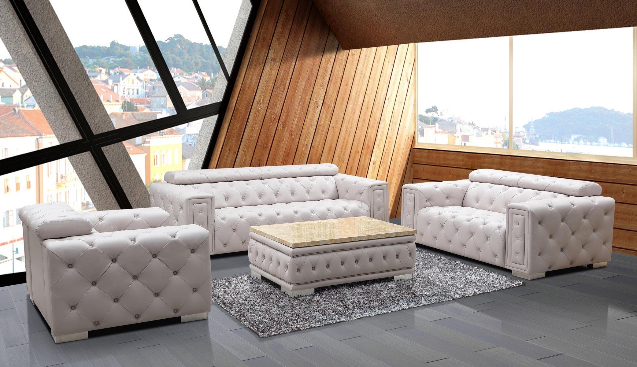 Couch JVmoebel Modern Chesterfield Neu, in 3-er Stilvoller Chesterfield-Sofa weißer 3-Sitzer Europe Made
