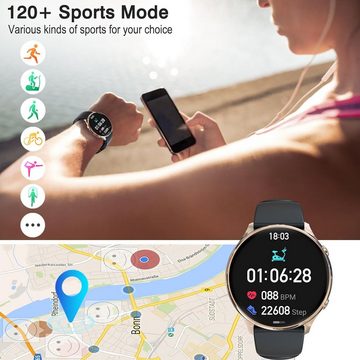 Fsdibst Smartwatch (1,39 Zoll, Android, iOS), mit Telefonfunktion,Fitnessuhr Damen Runde mit 120 Sportmodi, SpO2