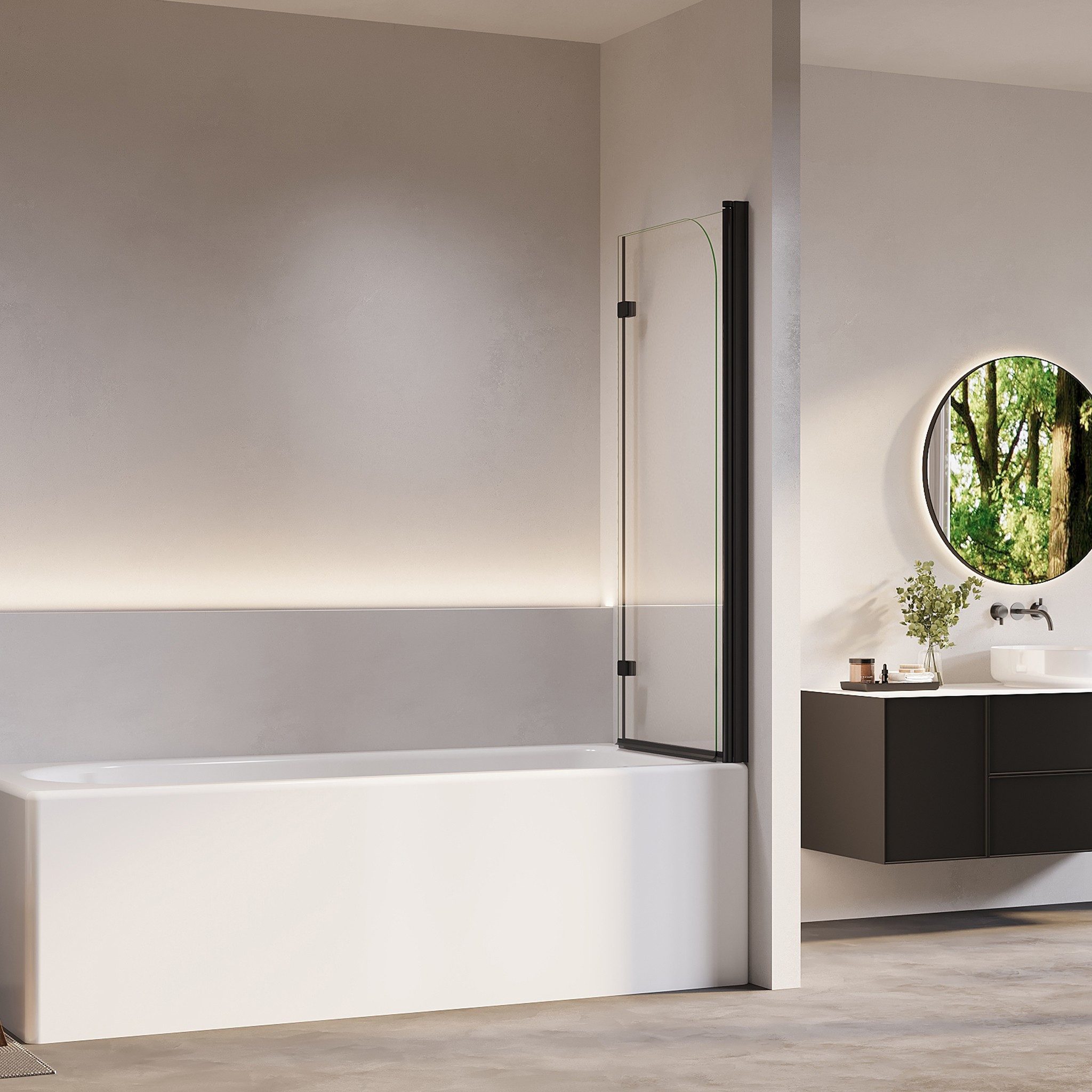 AmuseVera Badewannenfaltwand Duschwand für Badewanne Badewannenaufsatz 2 tlg 3 tlg Schwarz/Chrome, ESG Sicherheistsglas, (Set, 180° schwenkbar Faltwand Dusche Duschtrennwand Faltbar), Faltwand Duschwand Badewanne 2 teilig 180° schwenkbar