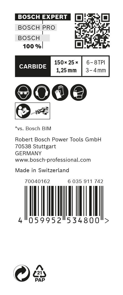 10er-Pack Progressor and Expert Metal Carbide Stück), 956 Säbelsägeblatt (10 Expert S Wood MultiMaterial BOSCH XHM for -