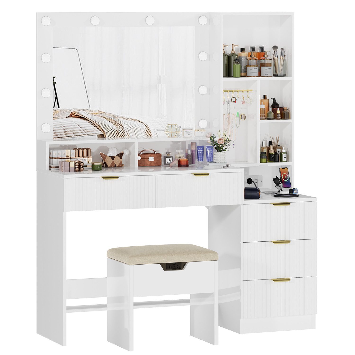 HOMALL Schminktisch LED-beleuchteter Schminktisch mit Hocker günstig online kaufen