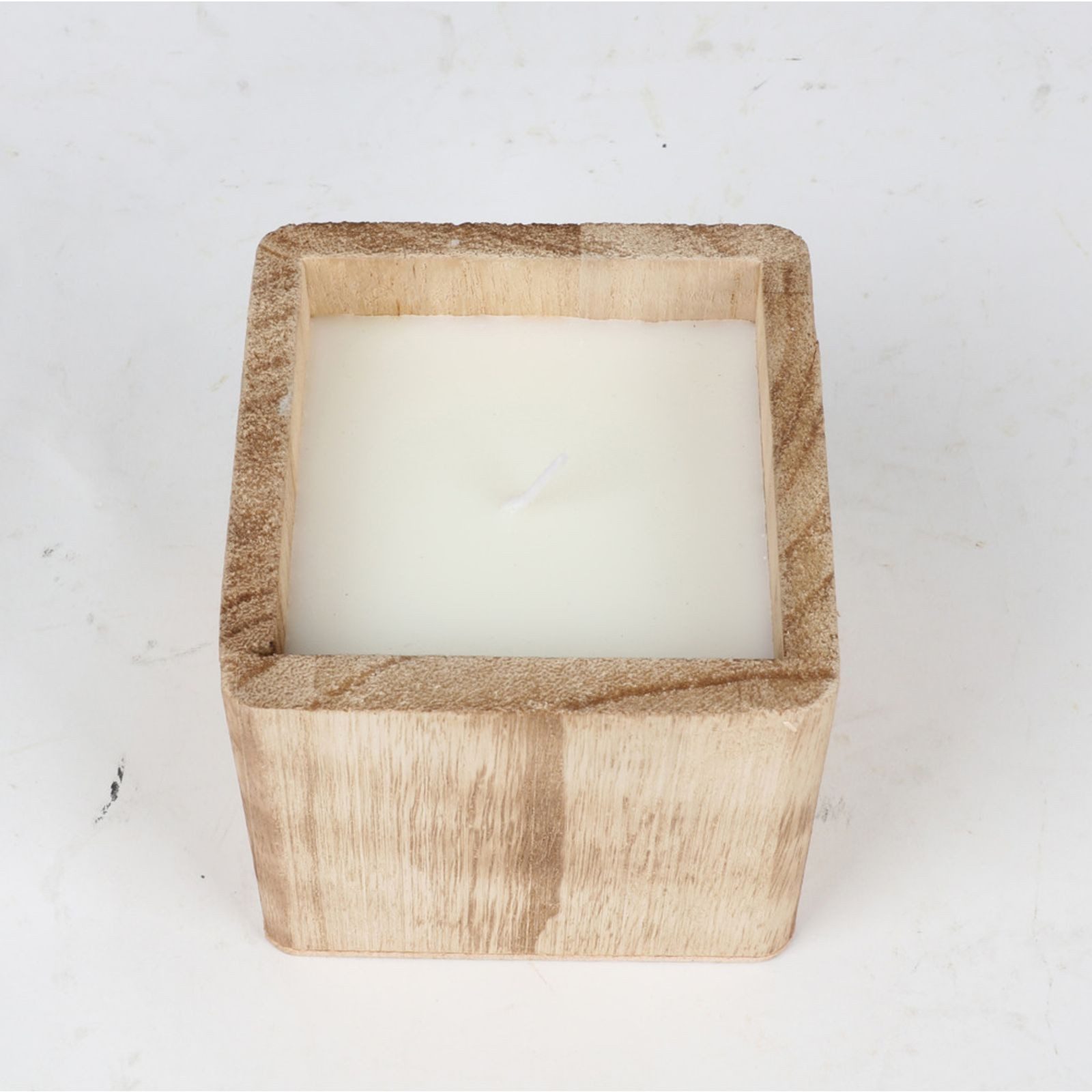 BURI Tafelkerze Holzwürfel Citronellakerze 10×10×9 cm – 2-Docht