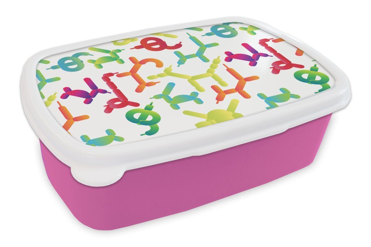 Snackbox, rosa Tiere, Ballon Brotbox MuchoWow Mädchen, für - Kunststoff Erwachsene, (2-tlg), Kunststoff, Muster - Brotdose Lunchbox Kinder,