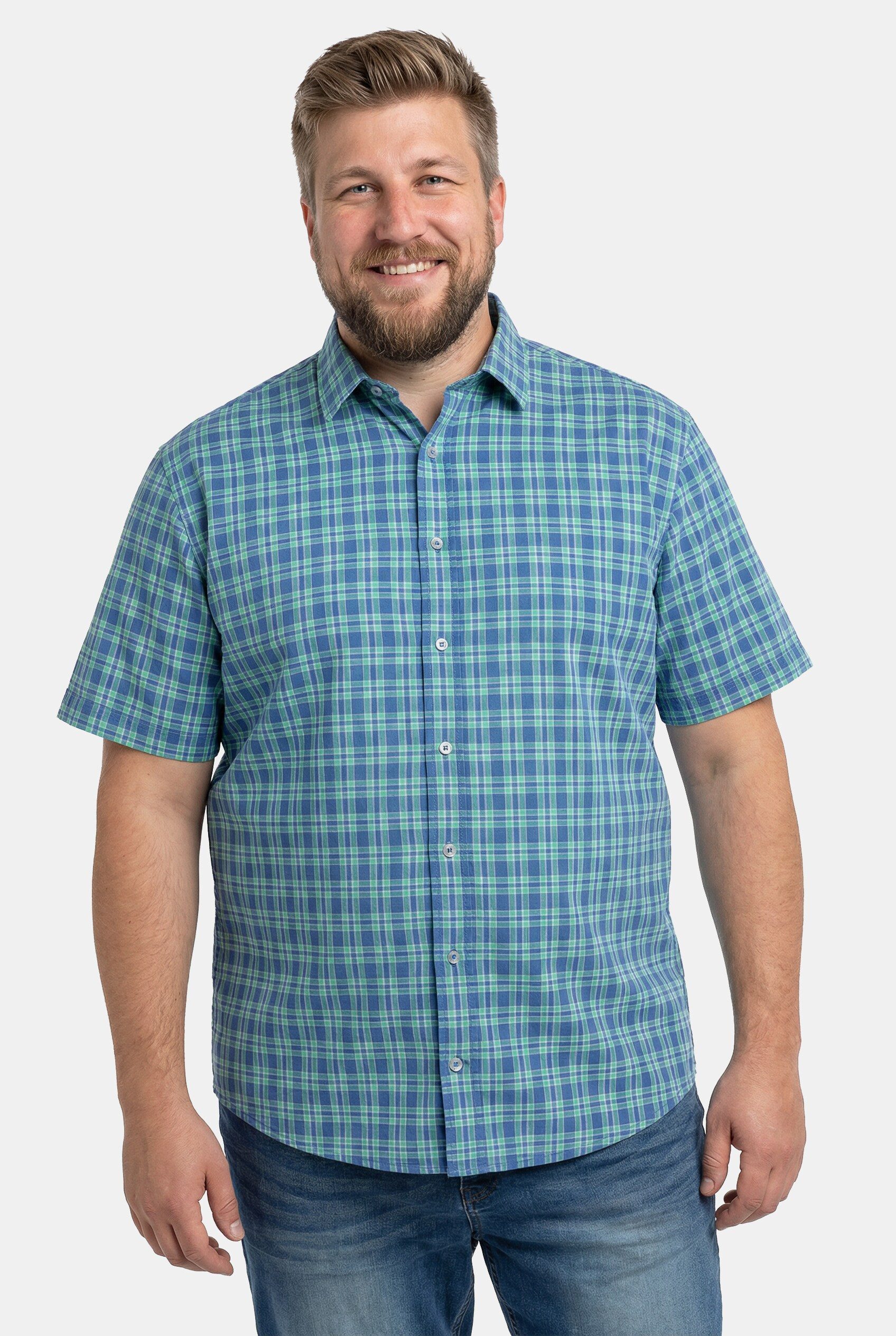 Boston Park Kurzarmhemd Leinenoptik-Karhemd Halbarm Kentkragen Comfort Fit