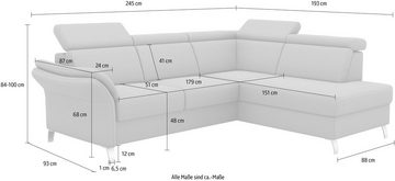 sit&more Ecksofa Vincenzo L-Form, inklusive Kopfteilverstellung, wahlweise mit Bettfunktion, Bettkasten