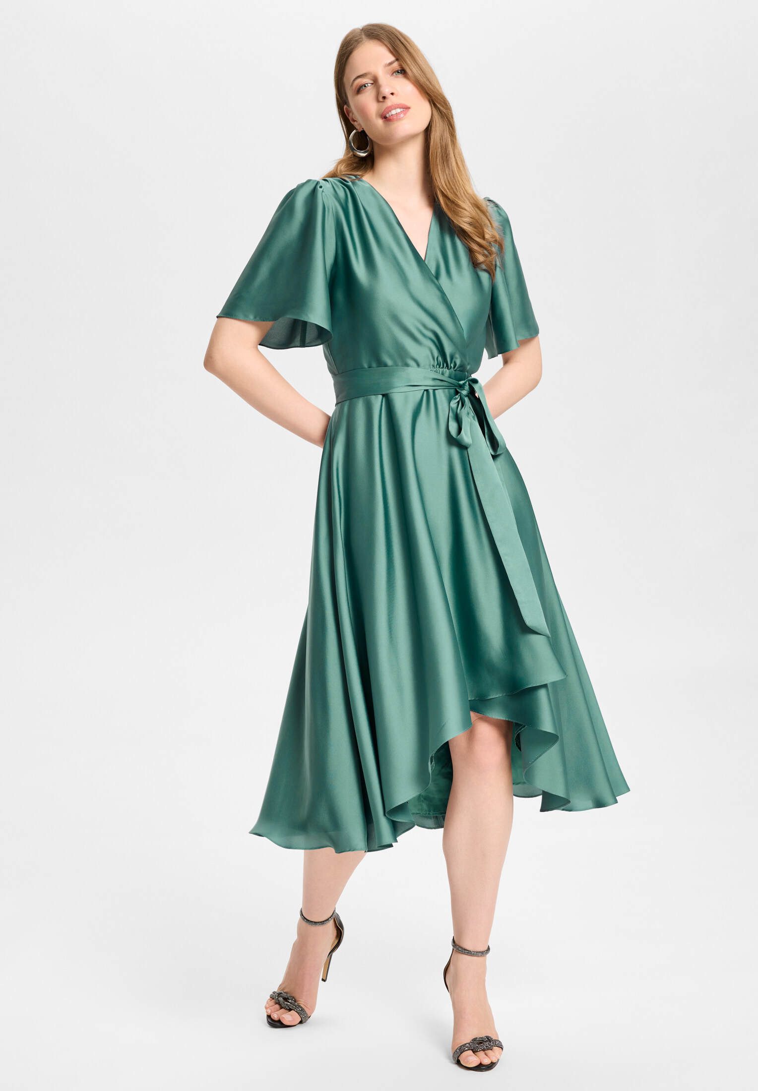 SWING Cocktailkleid - Cocktailkleid aus Satin in Wickel Optik Taillierter Schnitt mit fließendem Rockteil