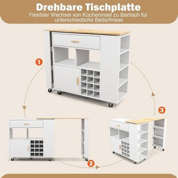 KOMFOTTEU Küchenwagen Kücheninsel, mit Bartisch & Rollen, 120×40×100cm, Weiß