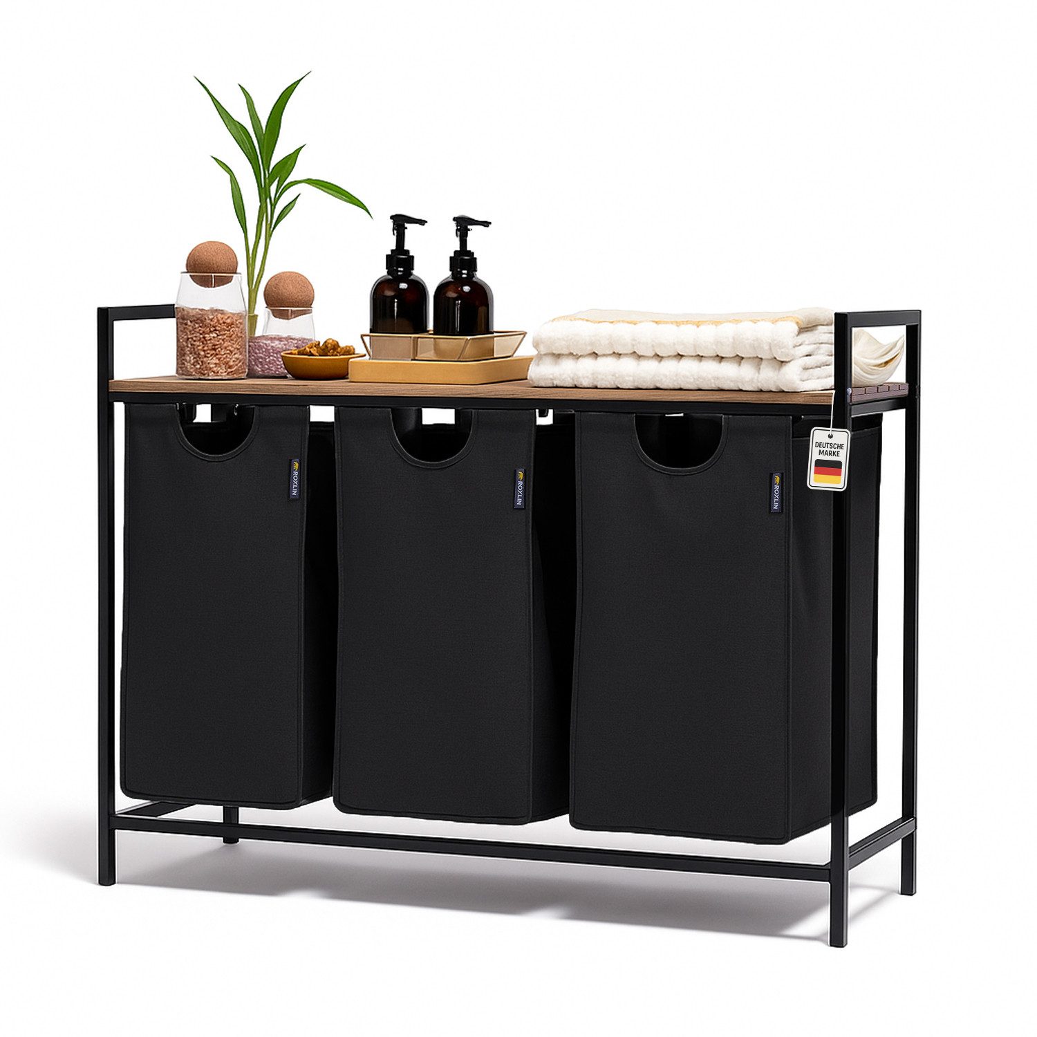 Roxlin Wäschekorb Wäschekorb 3 Fächer – Wäschesammler mit Deckel & Ablage günstig online kaufen