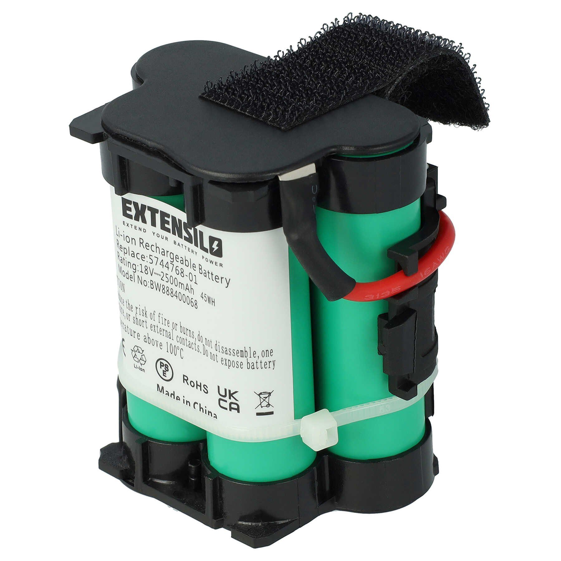 Extensilo Akku Ersatz für Husqvarna 586576201 (5865762-01), 589586101 Akku Akku Li-Ion 2500 mAh (18 V, 1 St), Leistungsfähiger Austausch-Akku für Rasenmäher, Wiederaufladbar