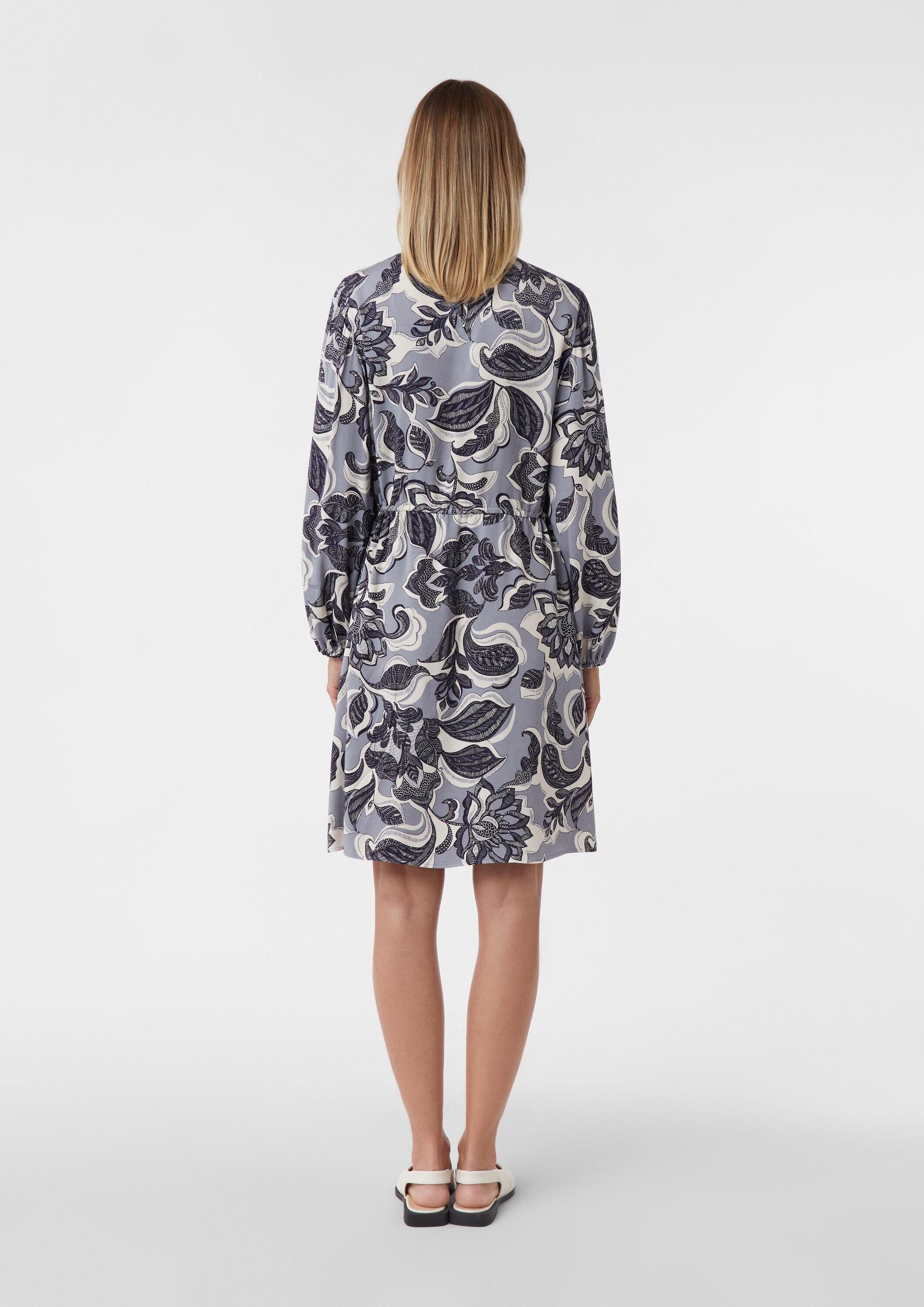 comma Midikleid Kleid Kurzes Viskosekleid mit All-over-Print und regulierbarer Taille