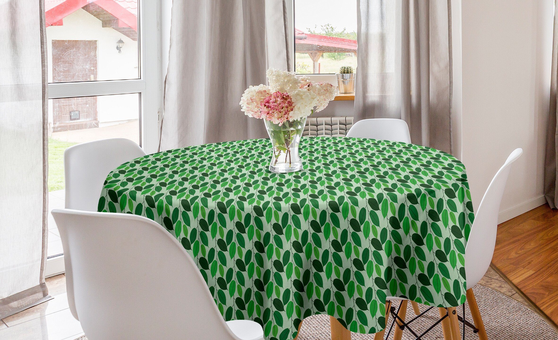 Abakuhaus Tischdecke Kreis Tischdecke Abdeckung für Esszimmer Küche Dekoration, Wein Grün-Töne Liana Blätter Kunst