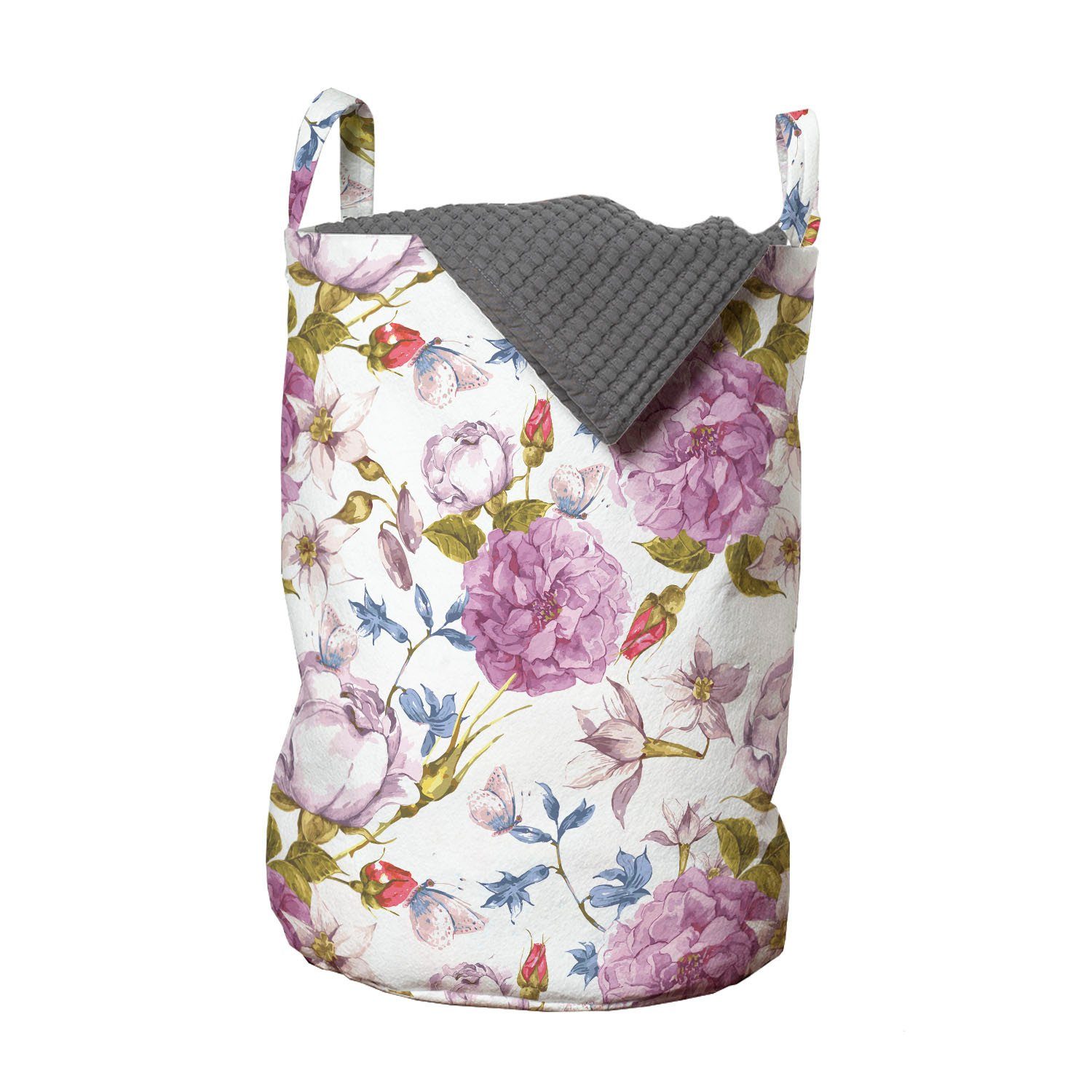 Abakuhaus Wäschesäckchen Wäschekorb mit Griffen Kordelzugverschluss für Waschsalons, Blume Retro Natur in Pastelltönen