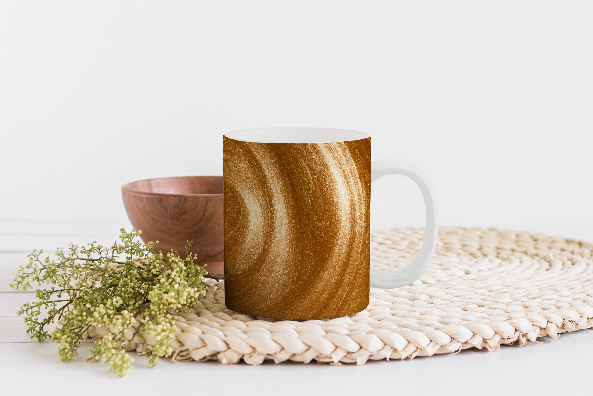 Tasse MuchoWow Ein Keramik, Teetasse, goldener Becher, Teetasse, in Kaffeetassen, Geschenk Farbe, Wirbel