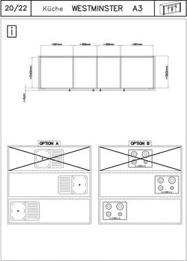 Kochstation Küche KS-Westminster, Breite 204 cm, ohne E-Geräte