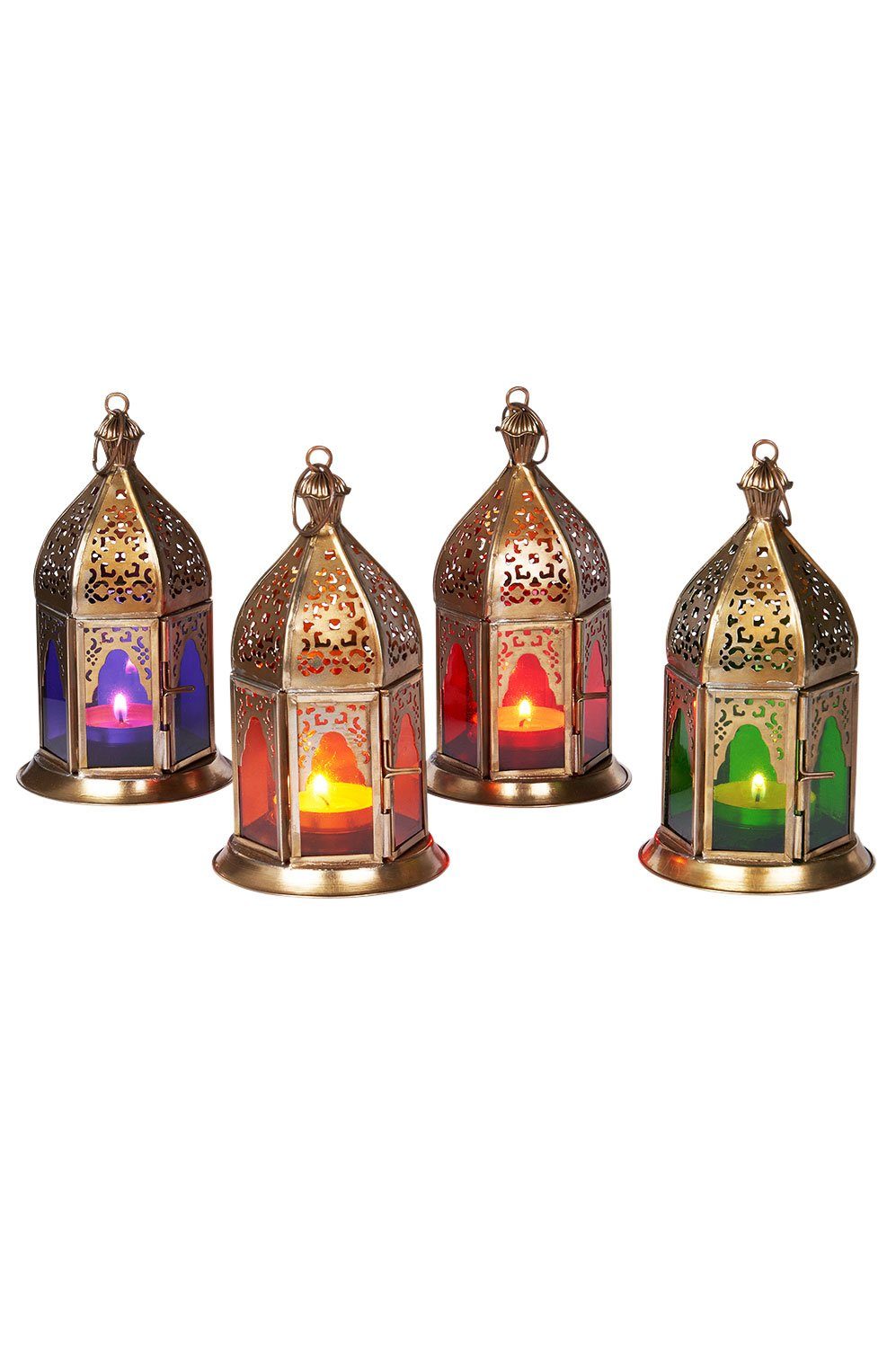 Marrakesch Orient & Mediterran Interior Windlicht 4er SET Orientalisches Windlicht Basem bunt, orientalische Laterne (4 St), Handarbeit