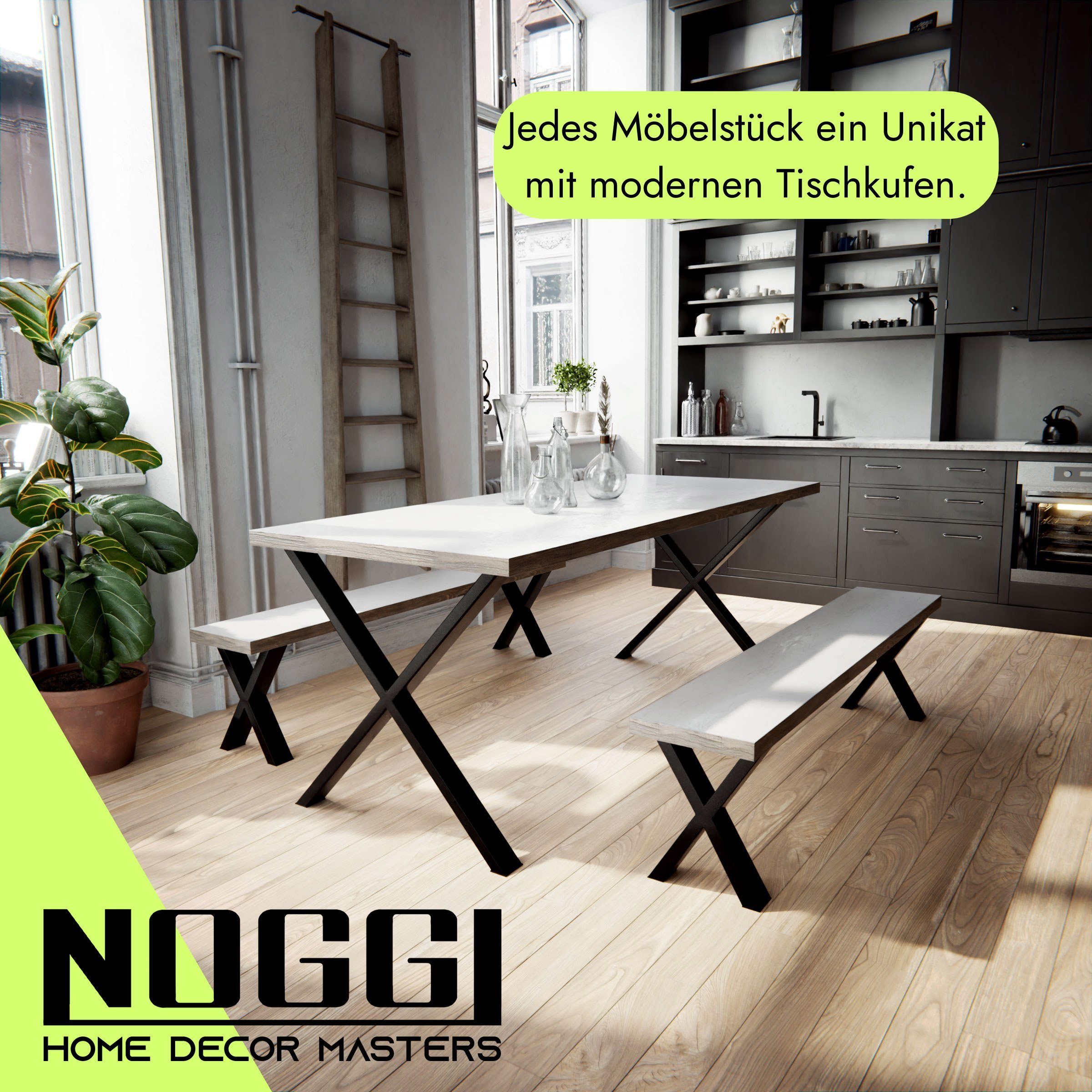NOGGI - Home Decor Projekt Tischbein DIY-Home X- 2 Masters I schwarz Tischkufen 30x40 für Sitzbank - cm Dein Möbelkufen - Form