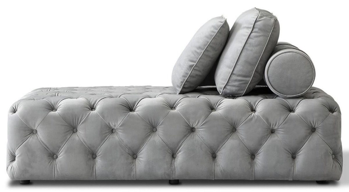 Casa Padrino Chesterfield-Sofa Luxus Möbel Chesterfield 162 cm Samt - 65 Möbel - x Wohnzimmer 90 3 Chesterfield H. Grau x Chaiselongue Kissen mit