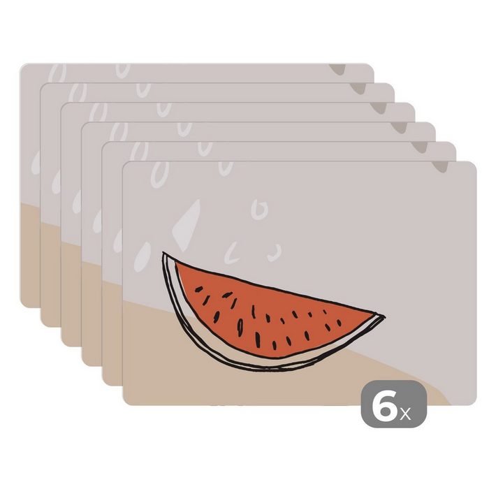 Platzset Sommer - Melone - Rot MuchoWow (6-St) Platzset Platzdecken Platzmatte Tischmatten Schmutzabweisend