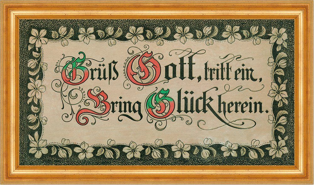BillerAntik Kunstdruck Haussegen "Grüß Gott tritt ein" Hausschutz Geschenk 23 Gerahmt, (1 St)