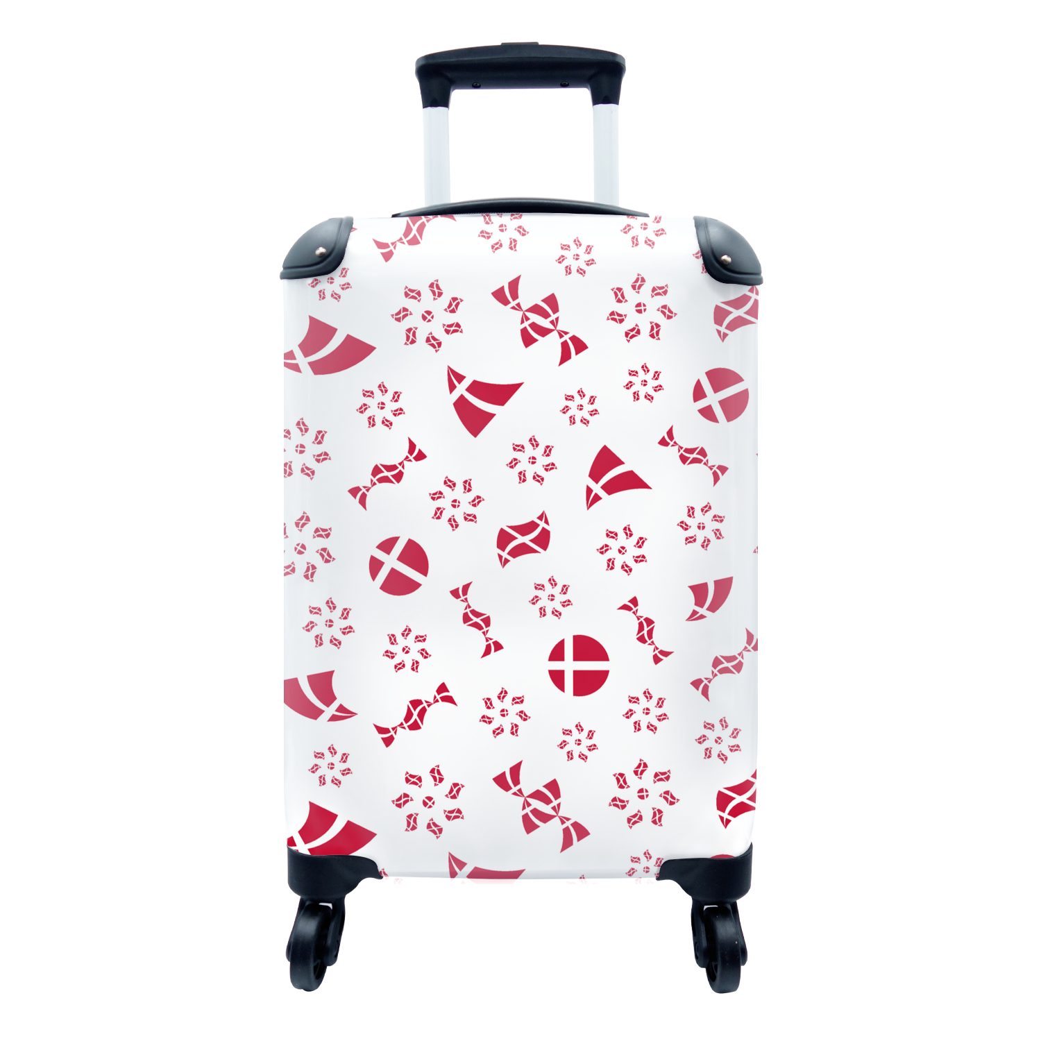 MuchoWow Handgepäckkoffer Dänemark - Muster - Rot, 4 Rollen, Reisetasche mit rollen, Handgepäck für Ferien, Trolley, Reisekoffer