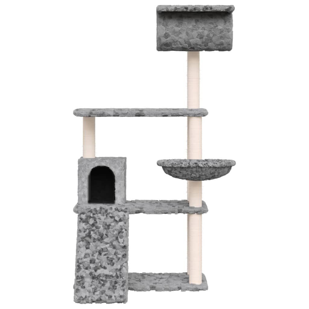 vidaXL Kratzbaum, Katzenbaum mit Sisal-Kratzsäulen Hellgrau 131 cm