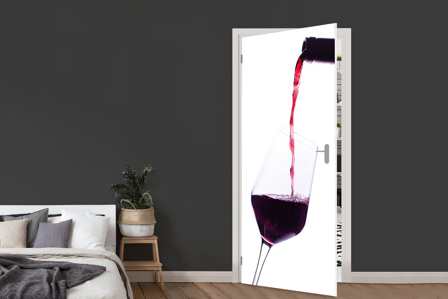 Türaufkleber, Glas ins bedruckt, Matt, MuchoWow Weinflasche, (1 gießt, St), für Tür, Türtapete cm Fototapete die 75x205 Rotwein