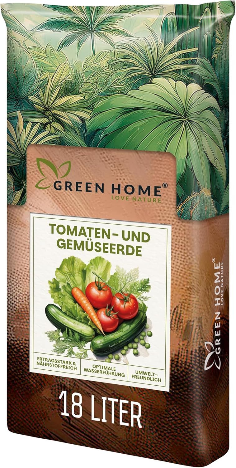 GREEN HOME LOVE NATURE Spezialerde Tomaten- & Gemüseerde für Tomaten, Gurken, Paprika & Zucchini 18 L, 36 L, 72 L, Langzeitdünger, Perlite, Kokosfasern, pH 5,8, gute Drainage
