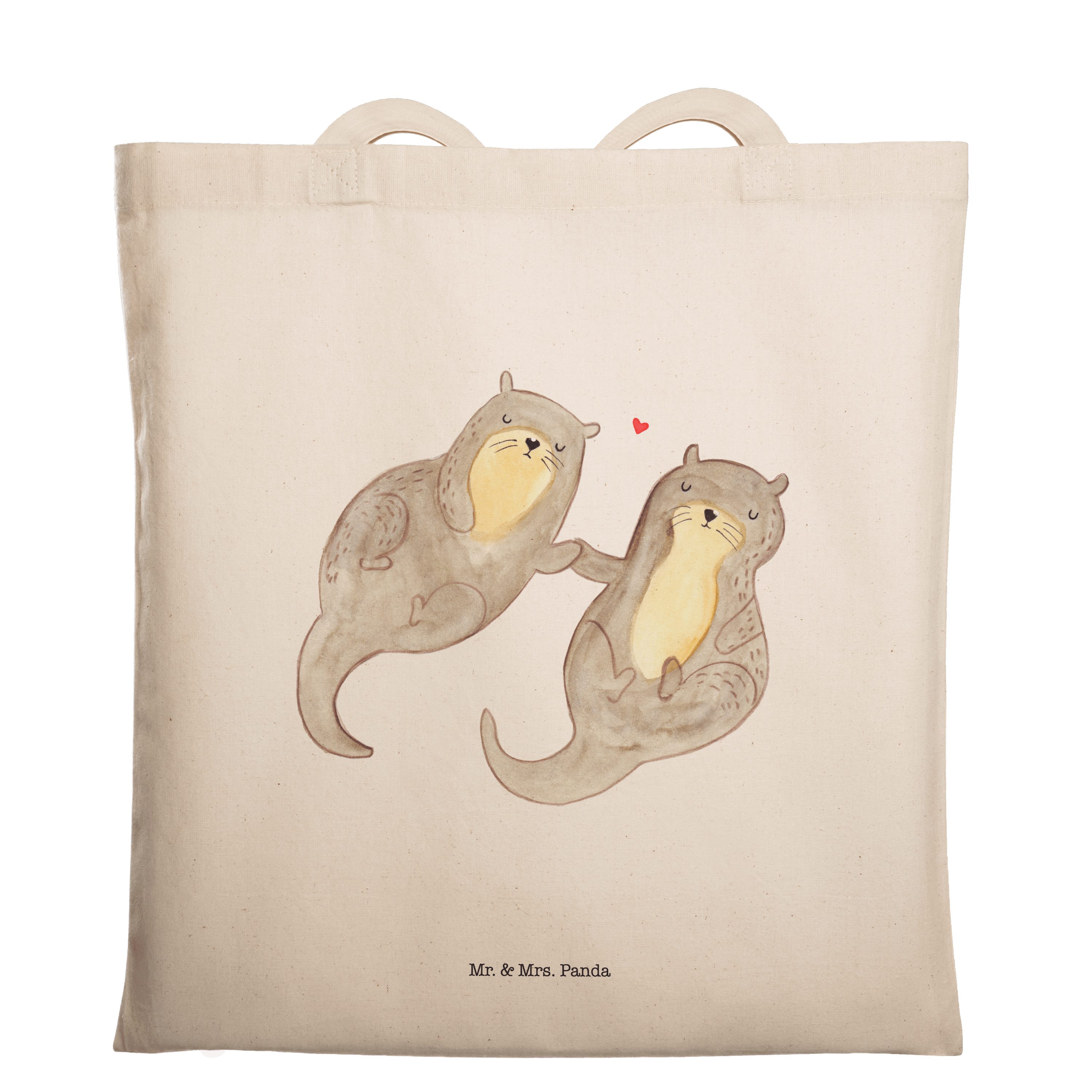 Mr. & Mrs. Panda Tragetasche Otter händchenhaltend - Weiß - Geschenk, Seeotter, Einkaufstasche, St (1-tlg)