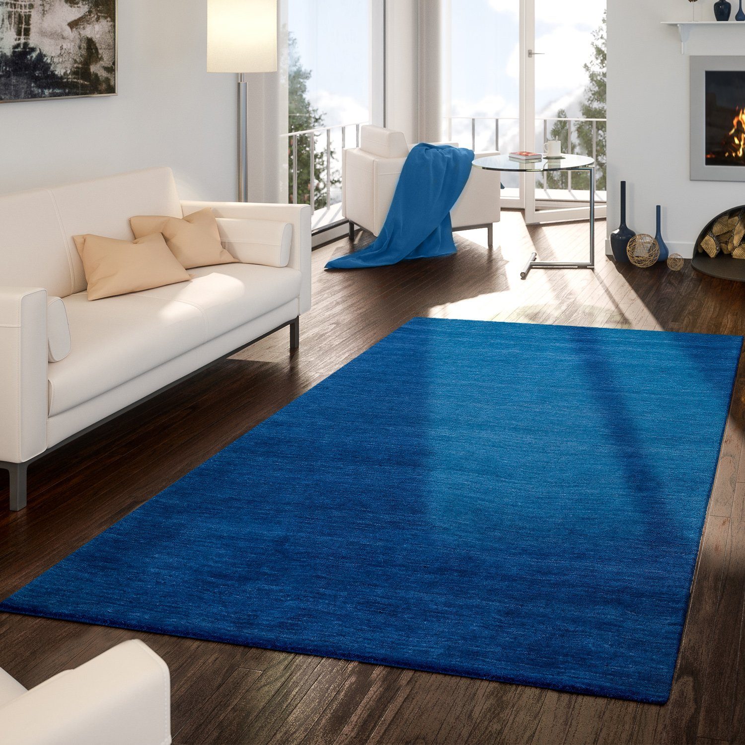 Wohnzimmer Teppich Handgeknüpft Kurzflor Modernes Meliertes Design Unifarben 