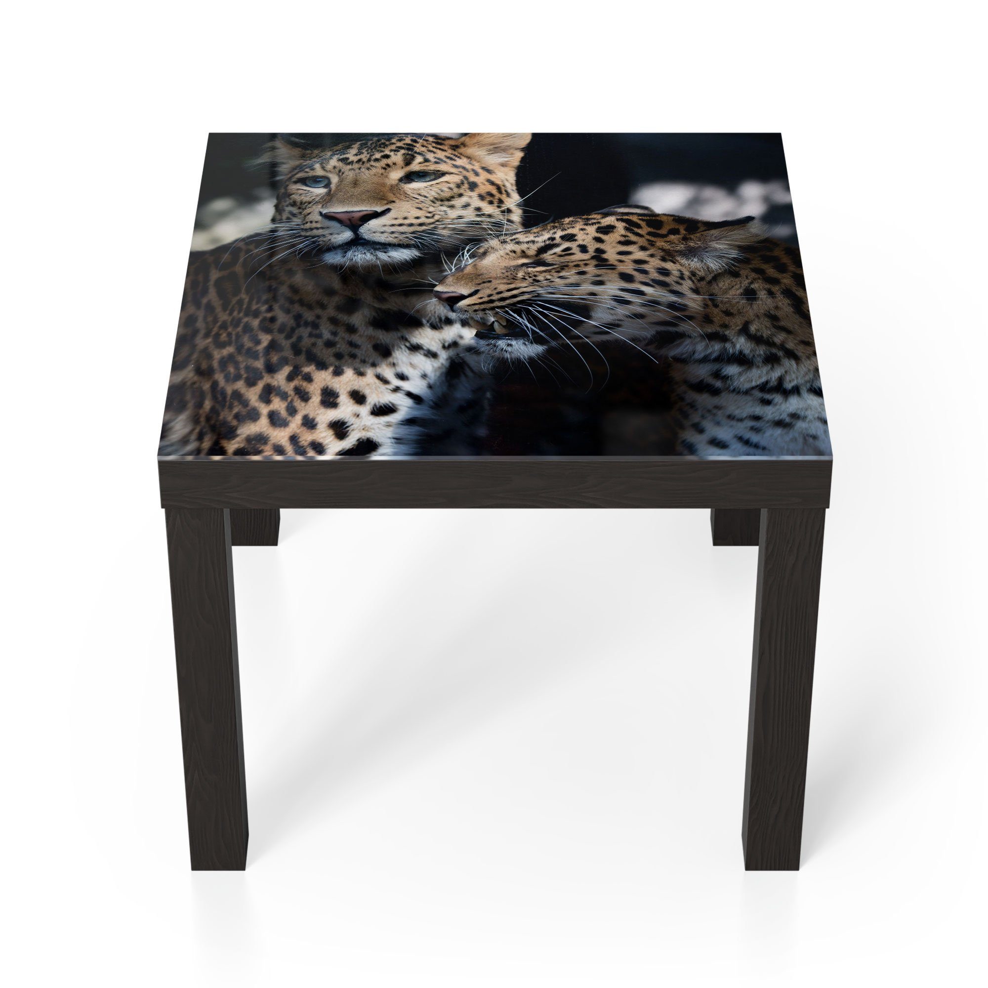 modern Leopardenpaar', Glastisch Schwarz DEQORI Couchtisch Beistelltisch 'Seltenes Glas