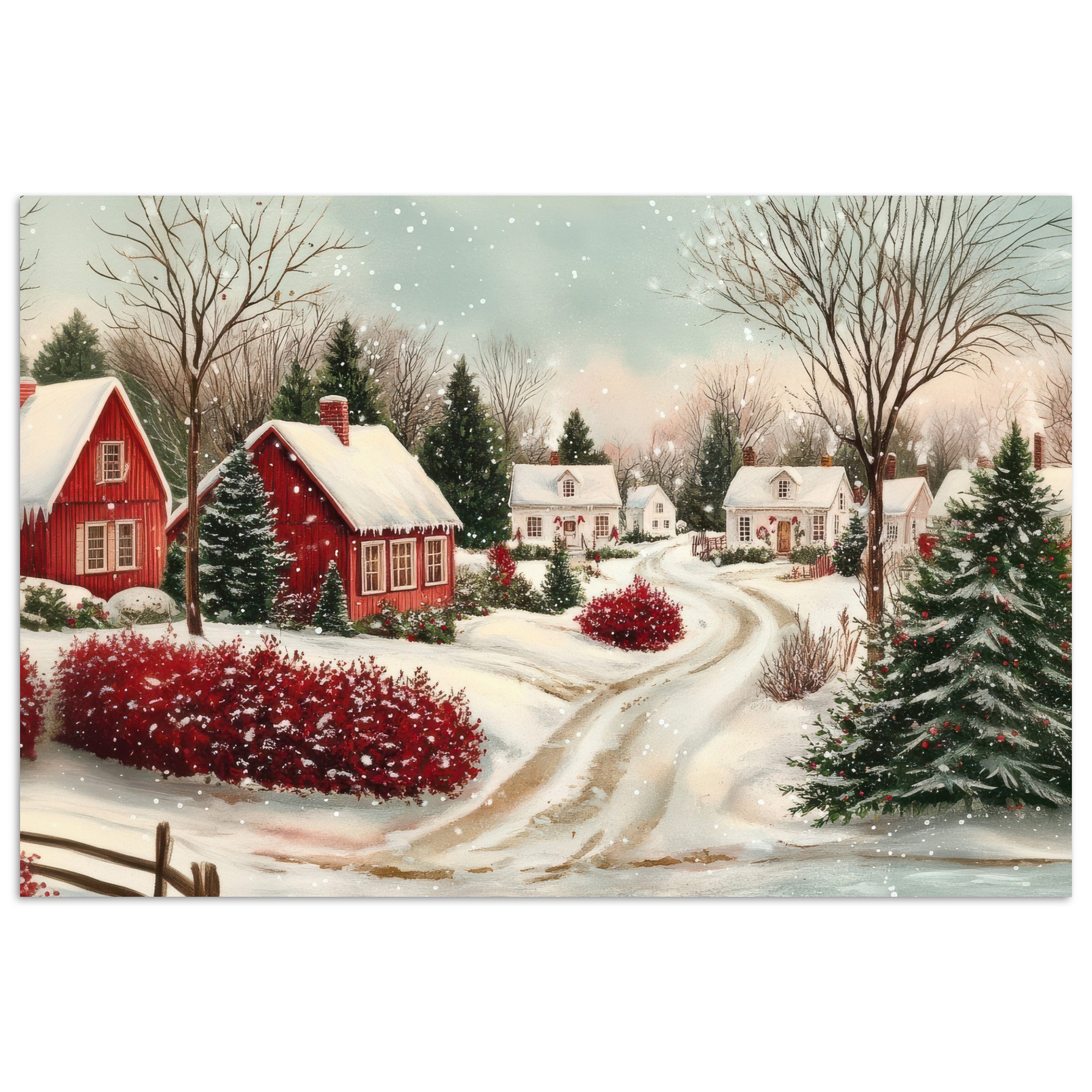 MuchoWow Poster Weihnachtsstimmung - Ländlich - Rot, (1 St), Poster ohne Rahmen, Wandbild, Wandposter, 30x20 cm