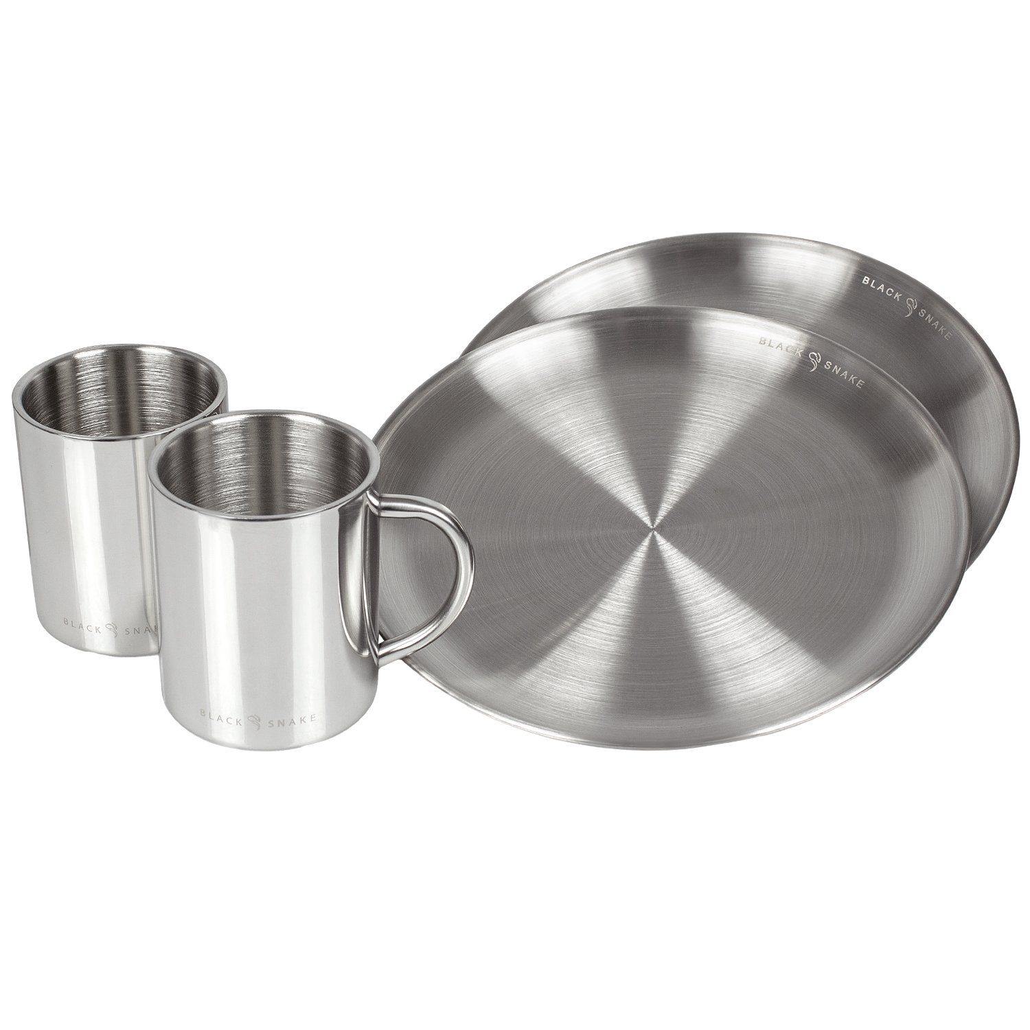 Geschirr-Set Camping Geschirrset Edelstahl - Teller Ø 23 cm & Thermo Tasse