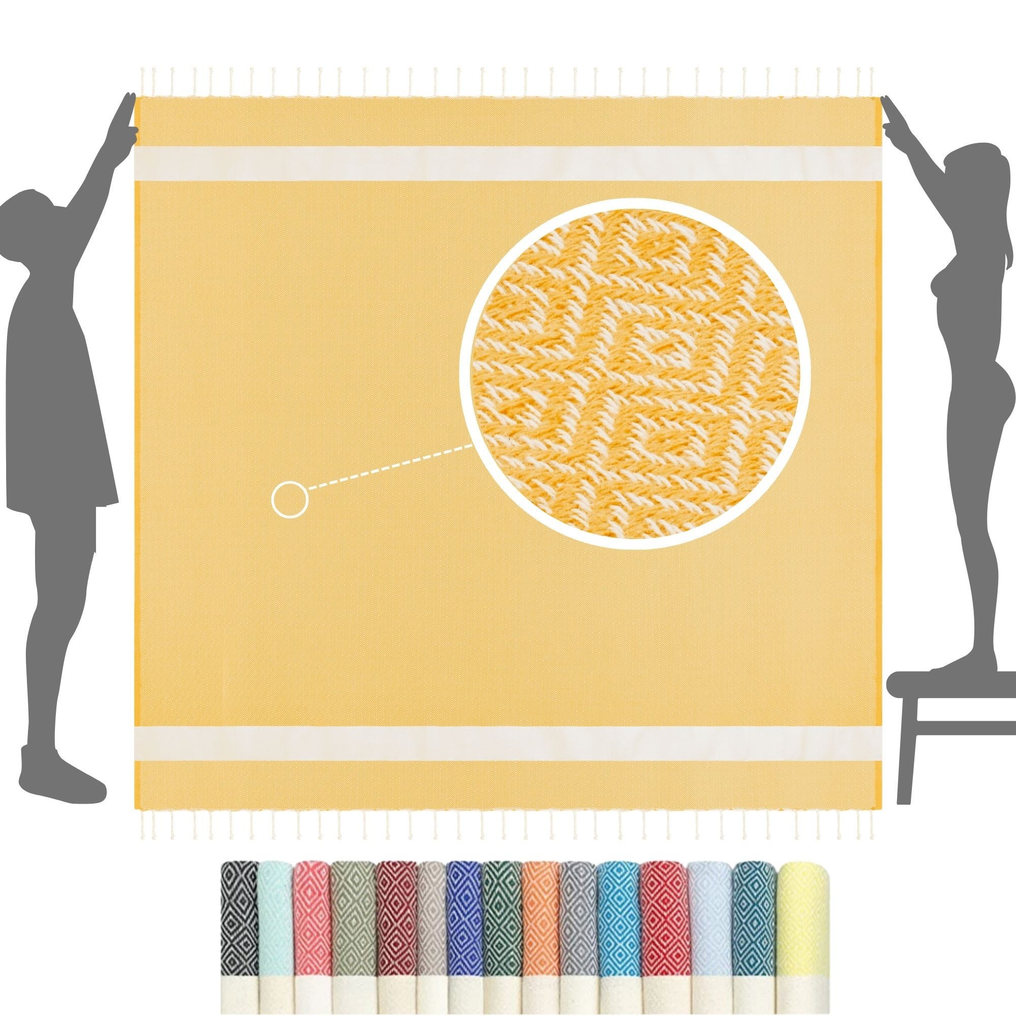 furora HOLIDAY Strandtuch XXL groß 200x200 cm Strand Tuch, aus Baumwolle, Stranddecke, Vielseitig, schöne Farben, hochwertige Verarbeitung