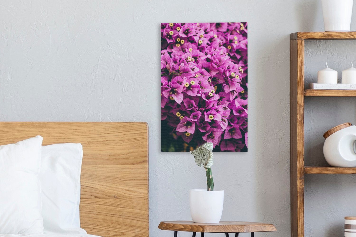 Blumen inkl. Gemälde, St), - Lila Gelb, OneMillionCanvasses® (1 Leinwandbild 20x30 cm bespannt - fertig Leinwandbild Zackenaufhänger,