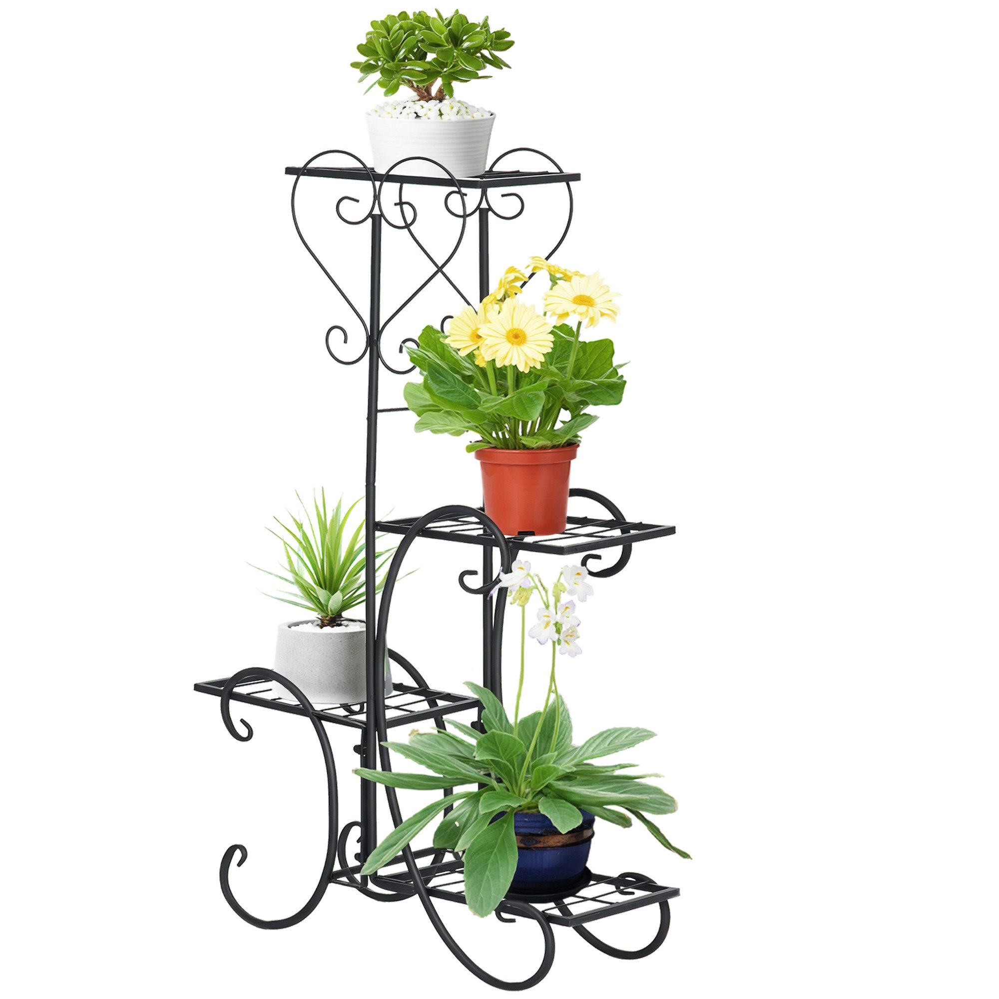 furnicato Pflanzentreppe Pflanzenregal Schwarz 45L x 24,5B x 80H cm mit 4 Stufen (1 St), Stabiler Blumenständer mit 4 Ebenen für die Terrasse oder Veranda
