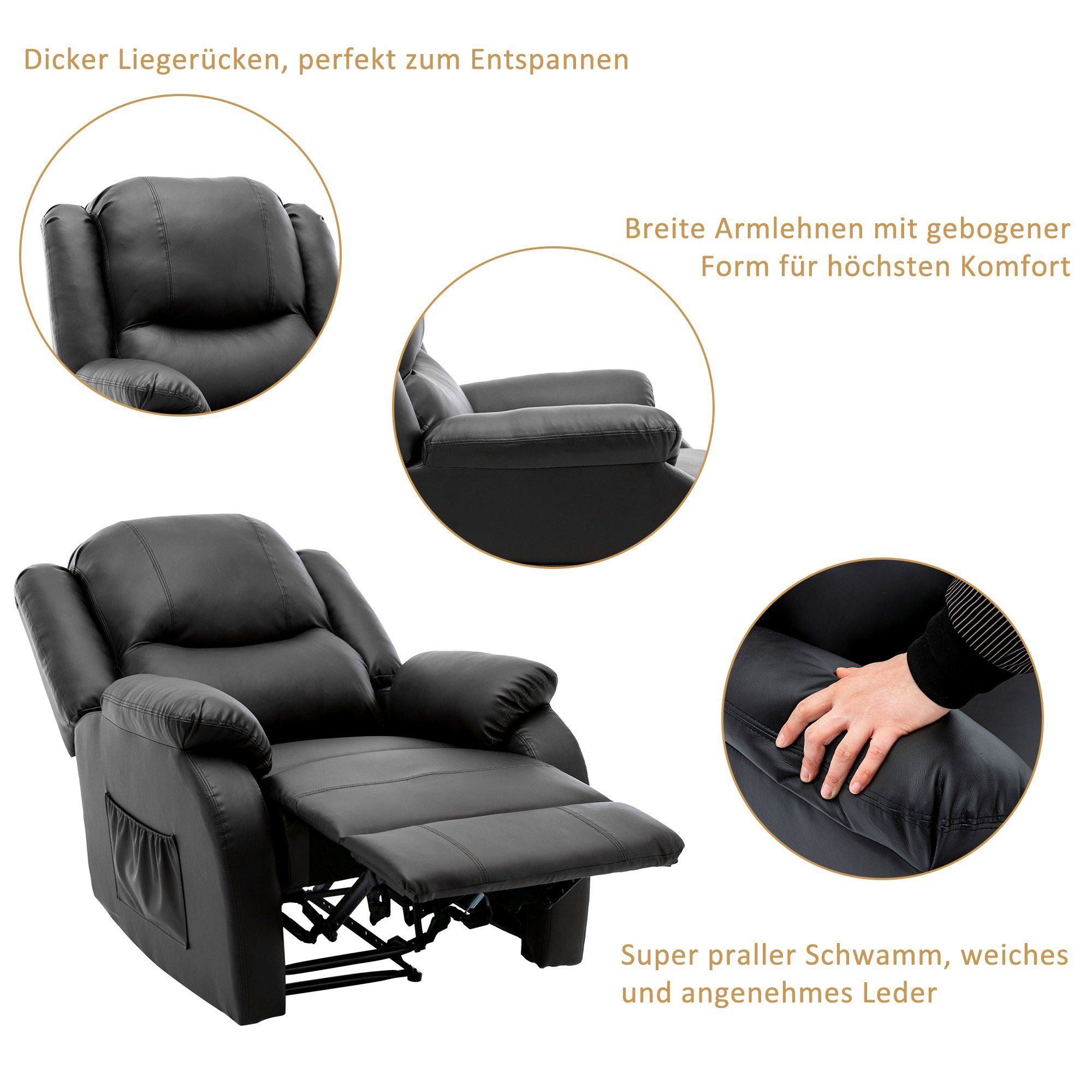 Merax TV-Sessel, mit Liegefunktion,Fernsehsessel verstellbar,Relaxsessel Kunstleder