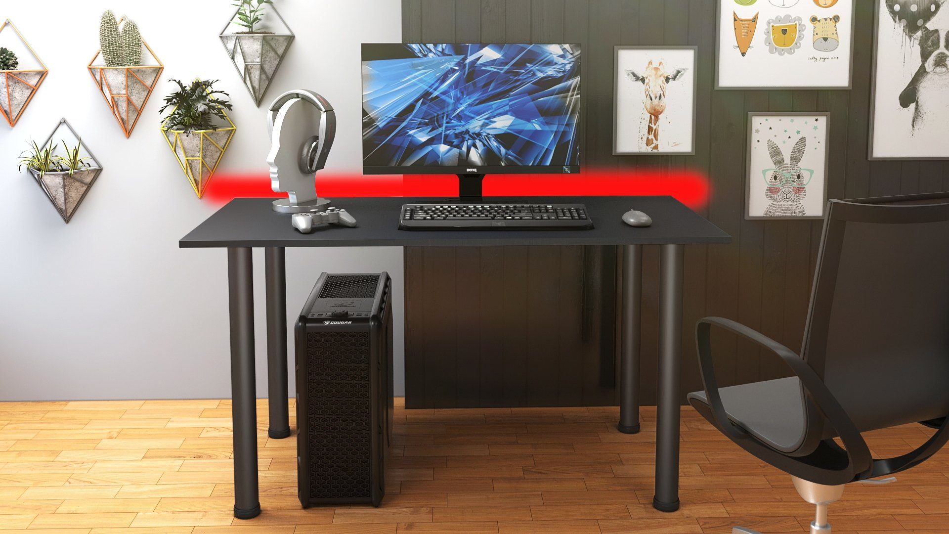 Gamingtisch Beleuchtung LED Gaming Schreibtisch schwarz mit MÖBELSYSTEM
