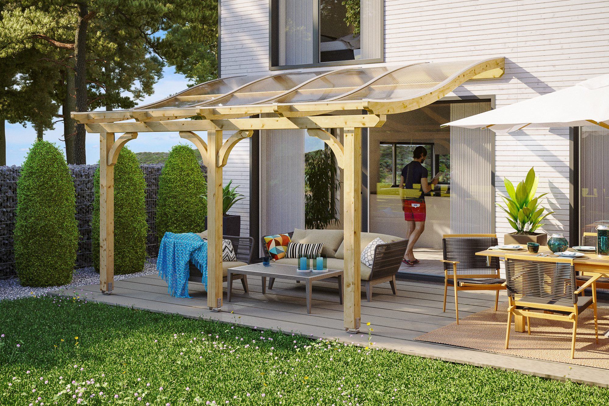 Skanholz Terrassendach Venezia, BxT: 434x289 cm, Bedachung Doppelstegplatten, Leimholz