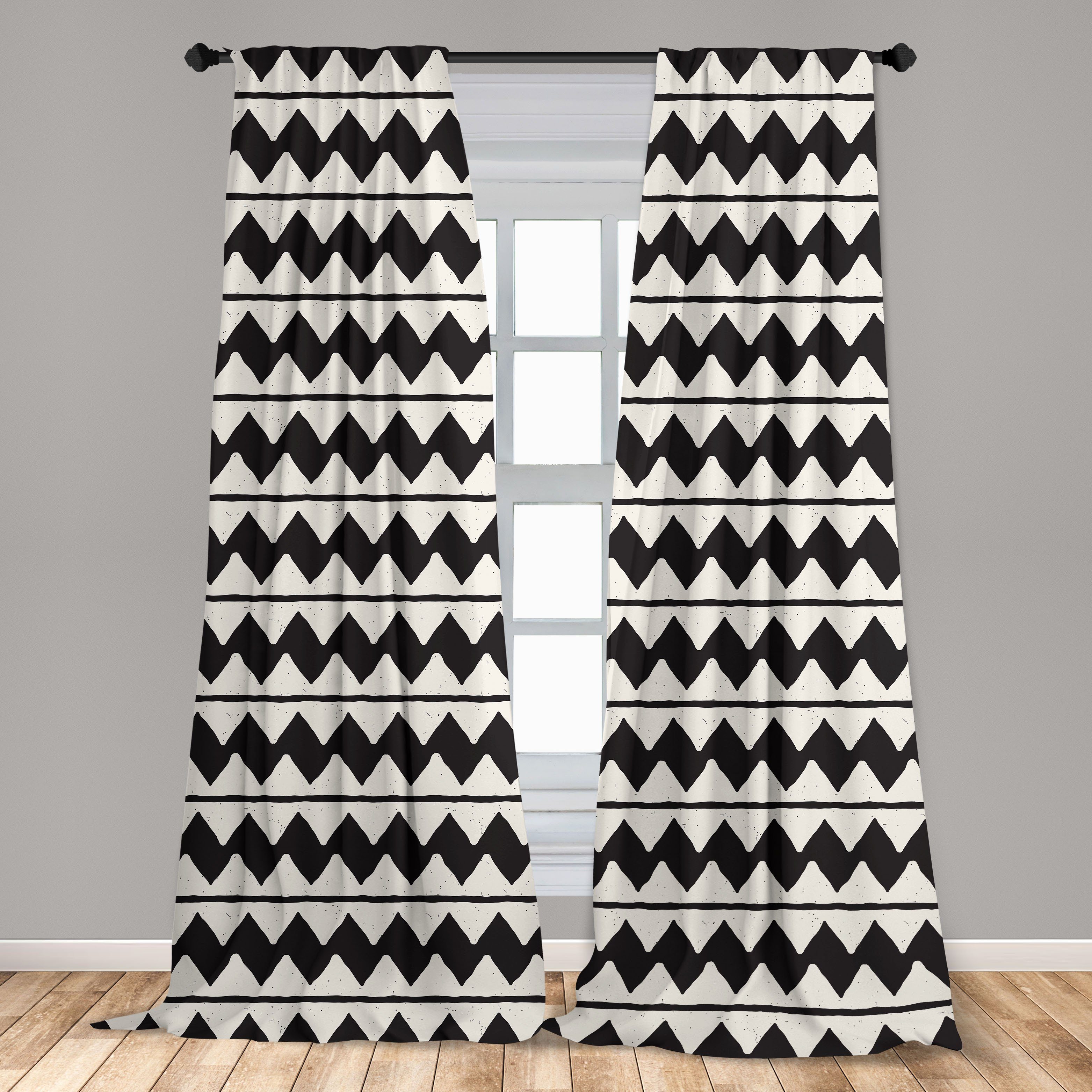 Abakuhaus, Vorhang für Zigzags Wohnzimmer Schlafzimmer Abstrakt Retro Microfaser, Gardine Dekor, Grunge-Linien