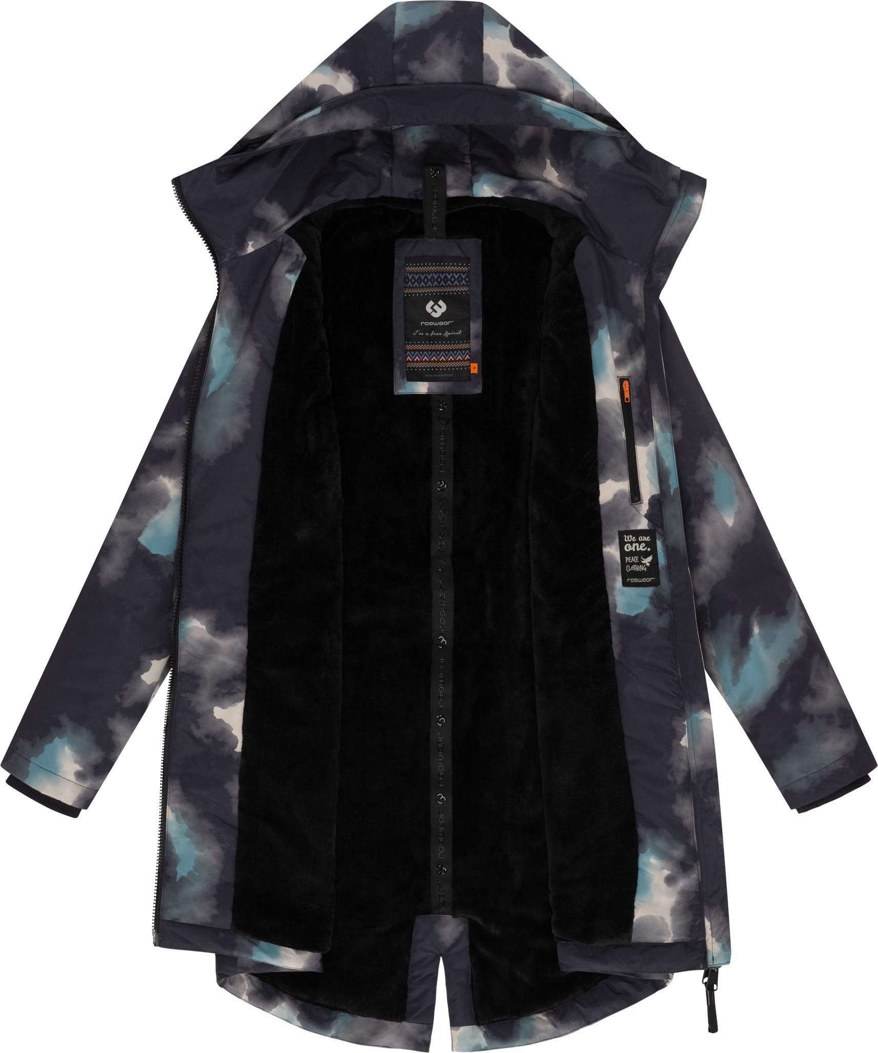 Ragwear Wintermantel Holstic Print Wasserdichter Winter Kurzmantel mit Kapuze