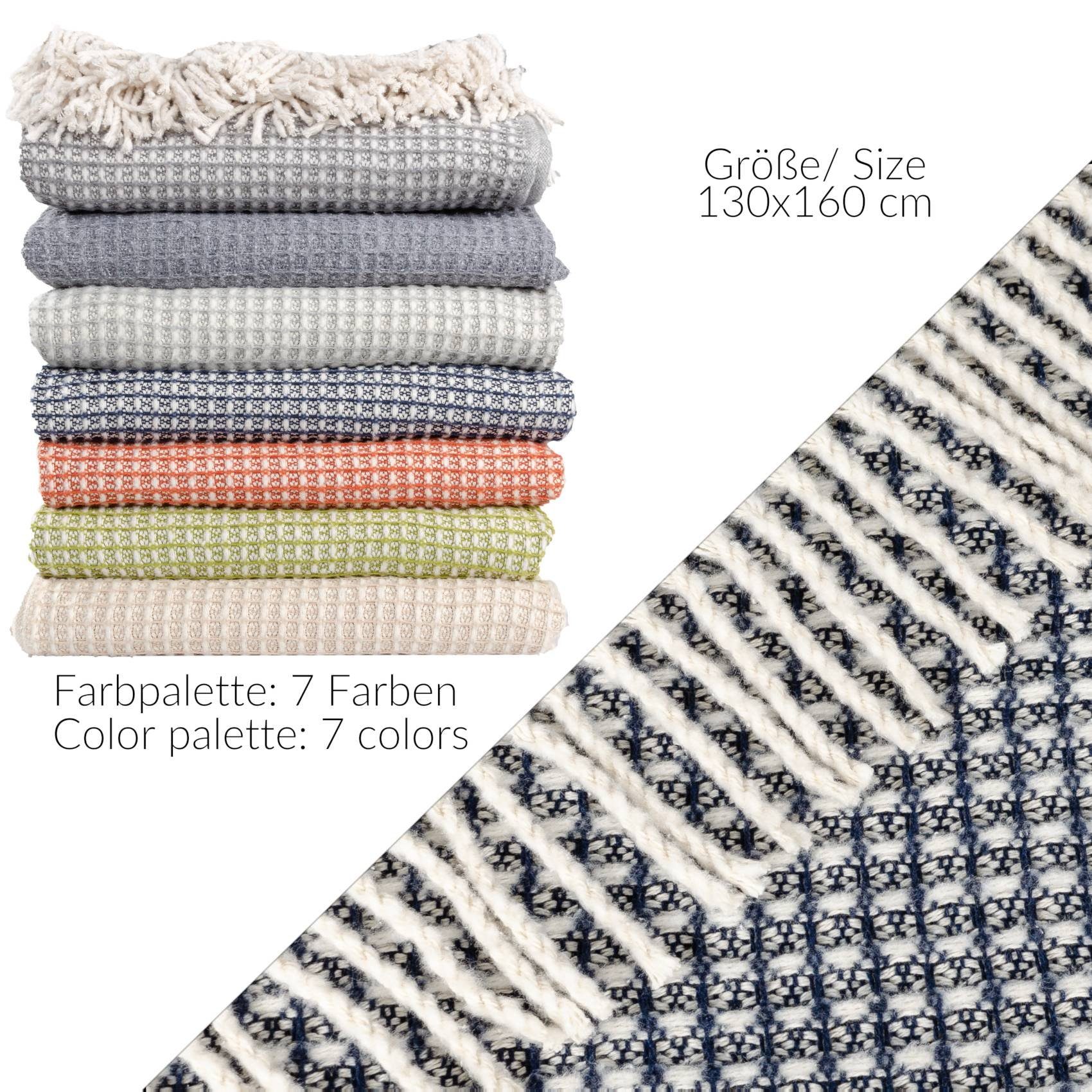 Plaid Beatriz feine Kuscheldecke Reisedecke Tagesdecke Wohndecke, ANRO, Wendedecke kuschelig-weich 130x160cm Blau