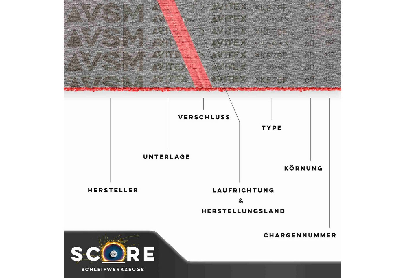 Thumbnail - VSM Schleifpapier 3x VSM Keramik Schleifbänder XK870F CERAMICS, 75 x 2000 mm, (3 St)