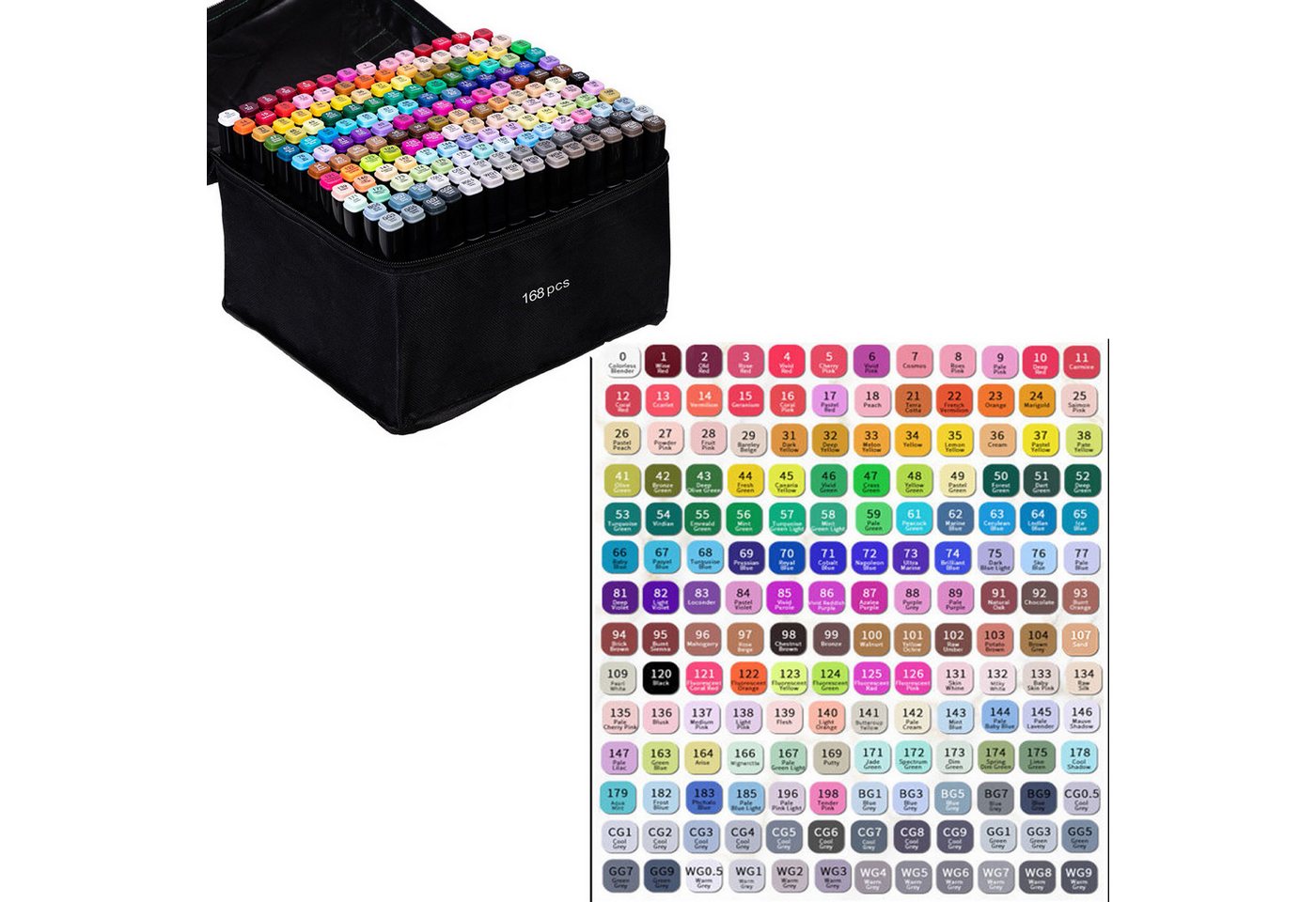 Thumbnail - RWEUOQ Filzstift Lackmarker 168 Farben Filzstifte Set Doppelseitige Marker Stifte, (168-tlg), Permanent Marker mit Trage...