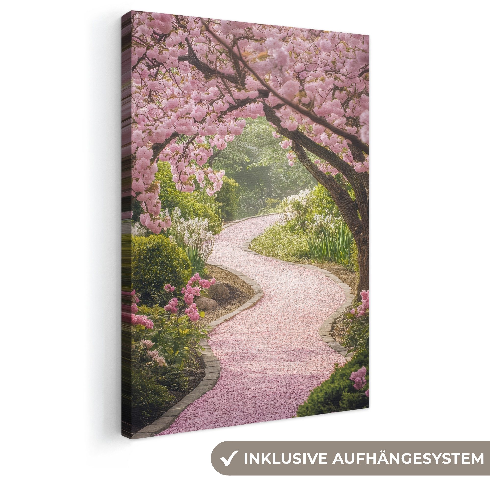 OneMillionCanvasses® Leinwandbild Kirschblüte - Natur - Sakura - Weg - Japanischer Garten, Fotodruck (1 St), Leinwand Canvas Wandbild, Wanddekoration 20x30 cm