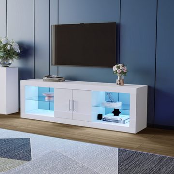 MODFU TV-Schrank Lowboard Fernsehtisch (16-Farben-LED,Bluetooth-Steuerung,geräuschlose Scharniere) mit LED-Beleuchtung, TV-Ständer für 60"-Fernseher, 140*50*35cm